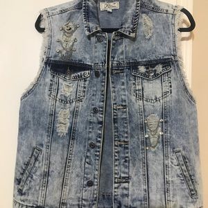 Denim distressed vest